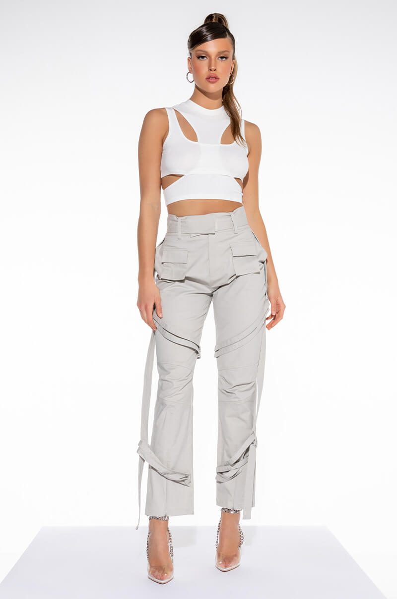 Side View Otw Crew Neck Cutout Cropped Ribbed Tank