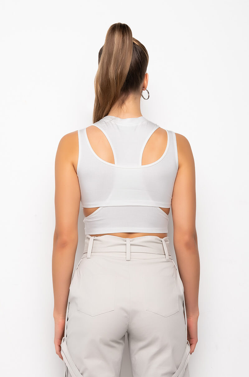 Full View Otw Crew Neck Cutout Cropped Ribbed Tank
