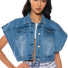 Front View Oui Merci Cropped Denim Poncho