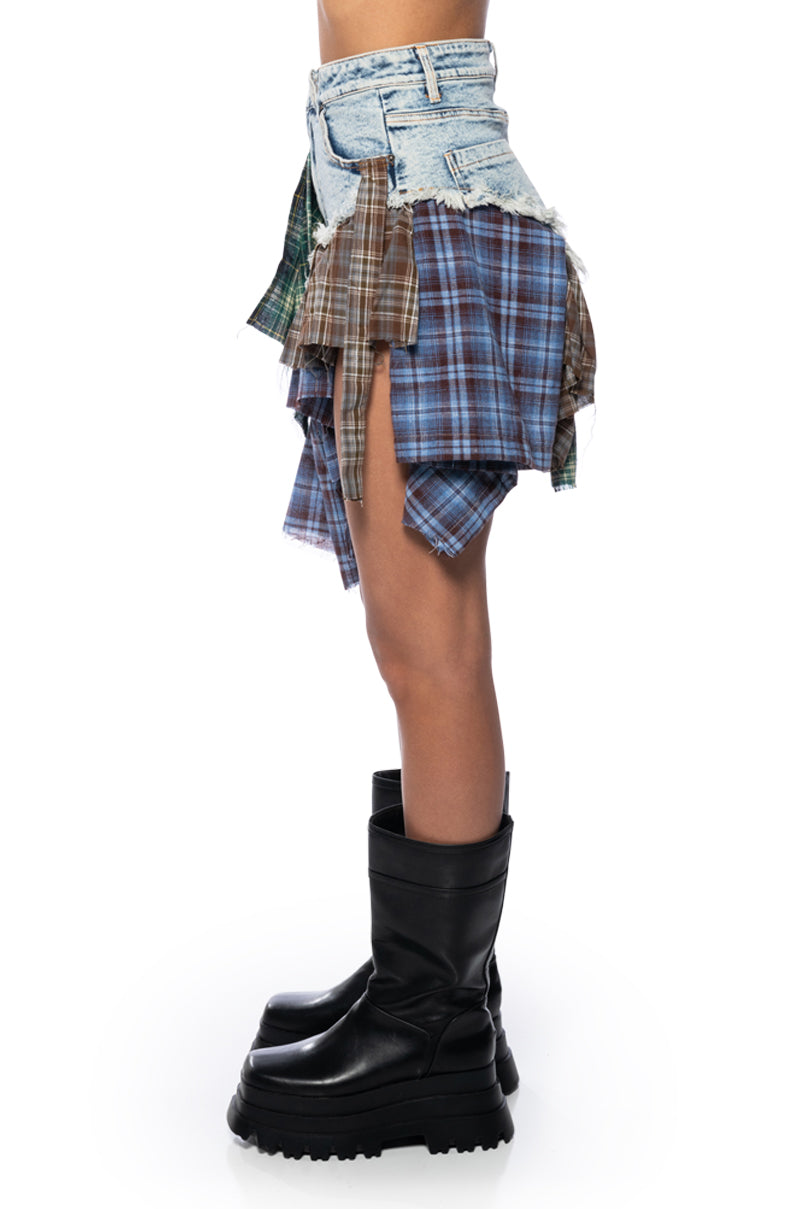OUT AND ABOUT FLANNEL DENIM SKIRT - Main Image