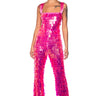 Front View Out From Under Flared Sequin Jumpsuit