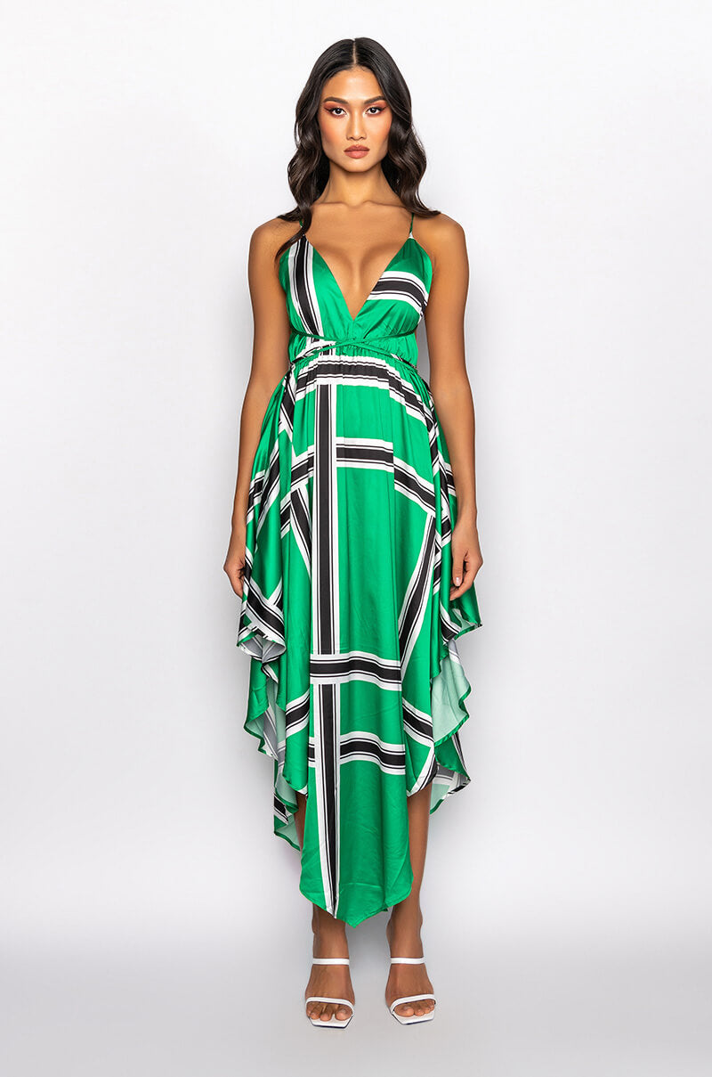 Side View Out Of My Way Satin Grid Midi Dress