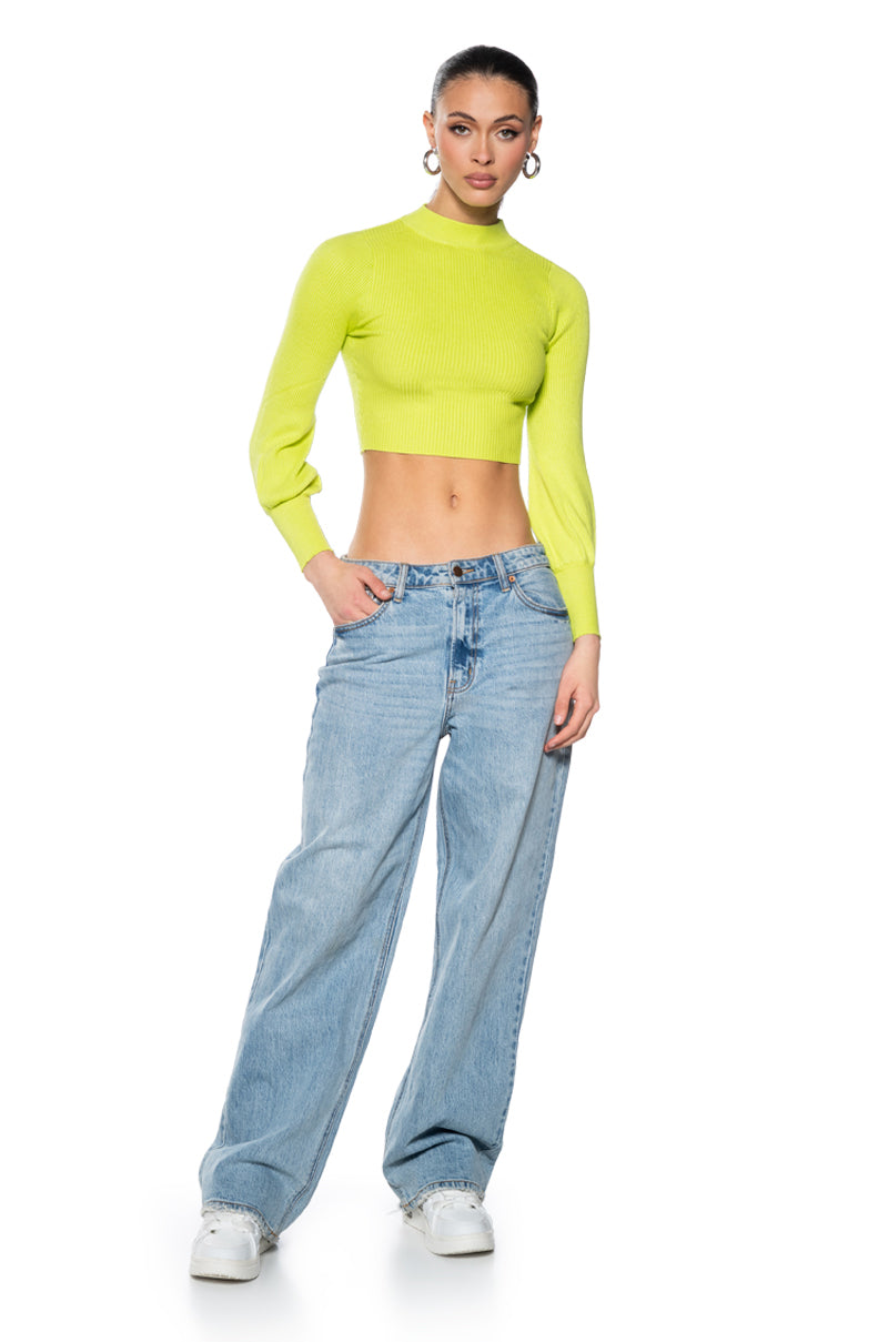 Back View Out Of The Box Long Sleeve Mock Neck Ribbed Sweater