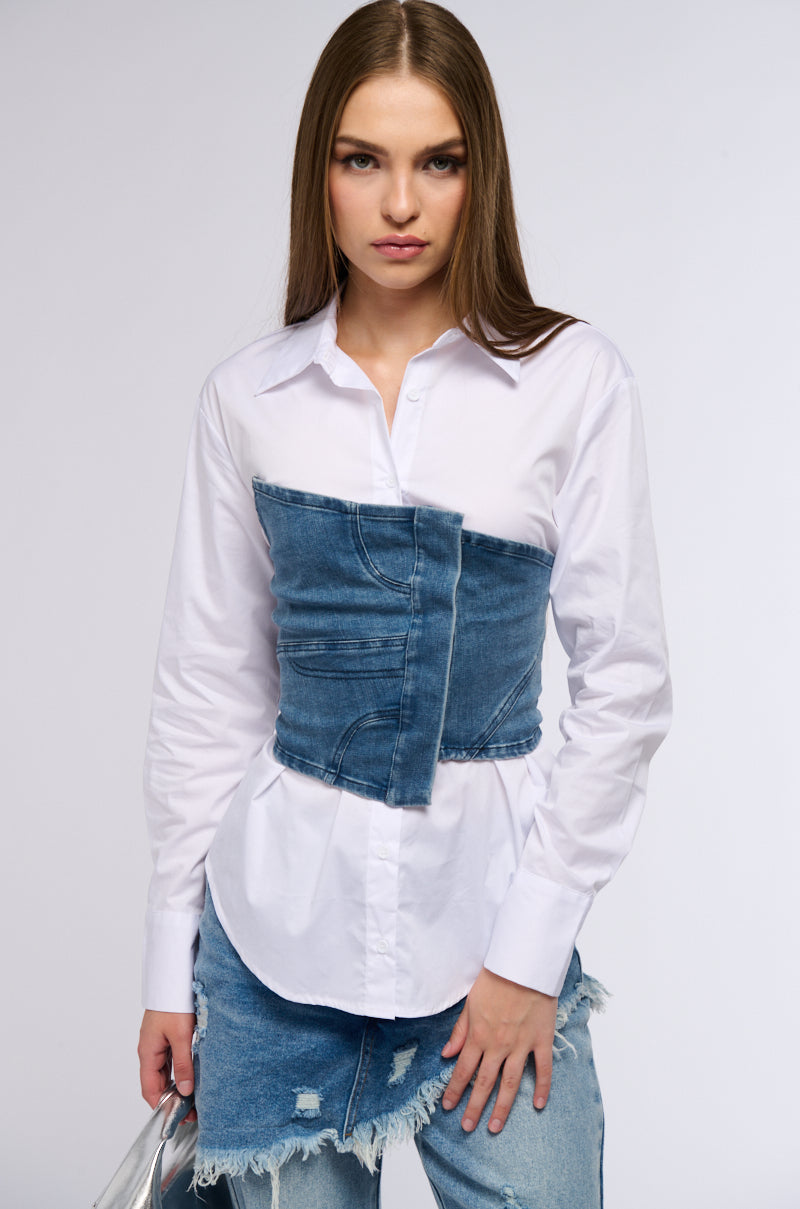 Front View Outside All Night Button Down Blouse