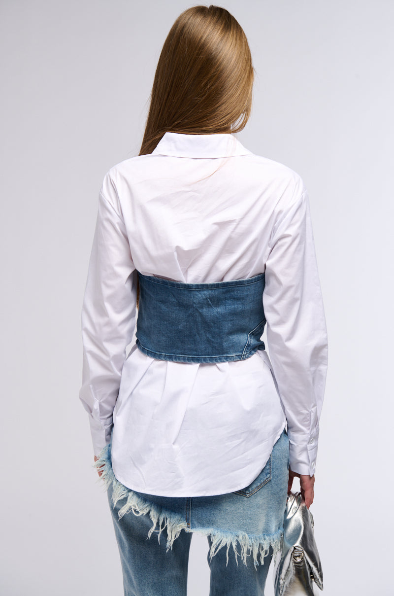 Full View Outside All Night Button Down Blouse