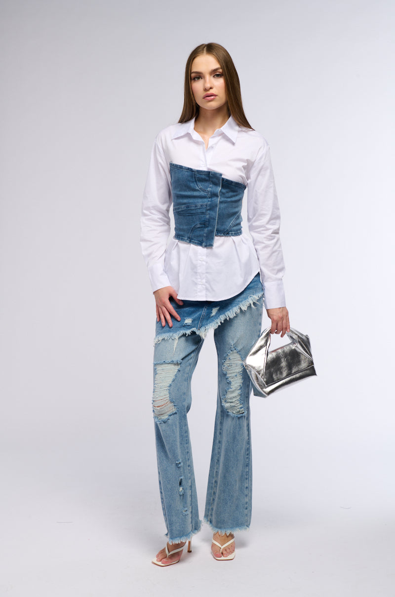 Extra View Outside All Night Button Down Blouse