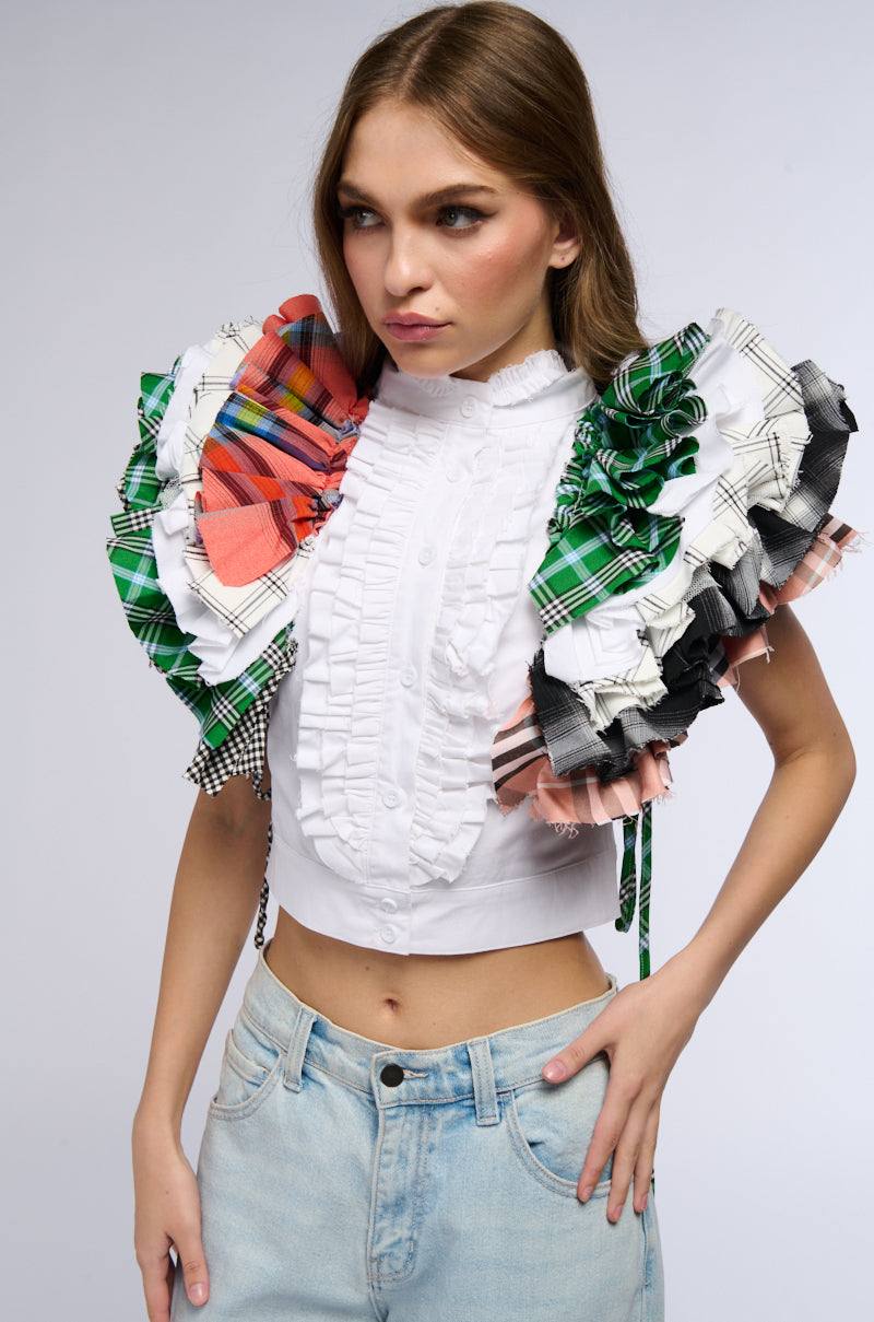 OVER AND OVER PLAID RUFFLE TOP view 0