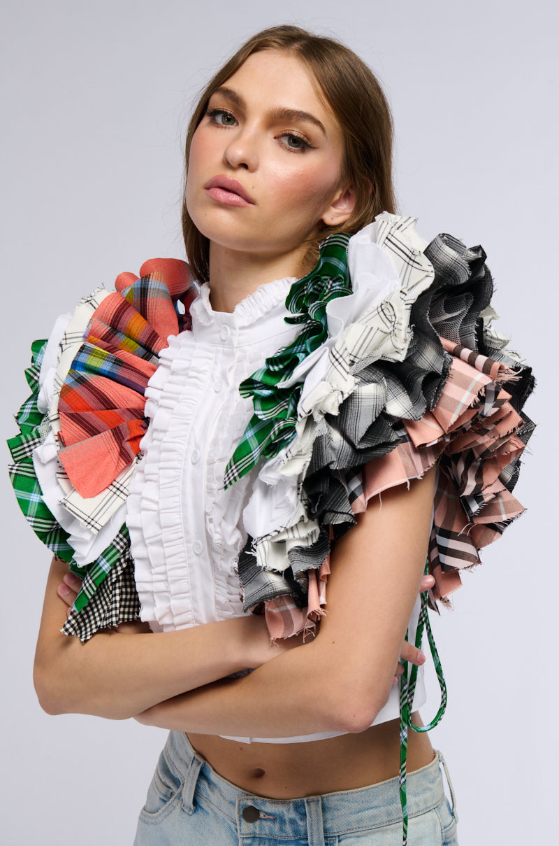 Side View Over And Over Plaid Ruffle Top