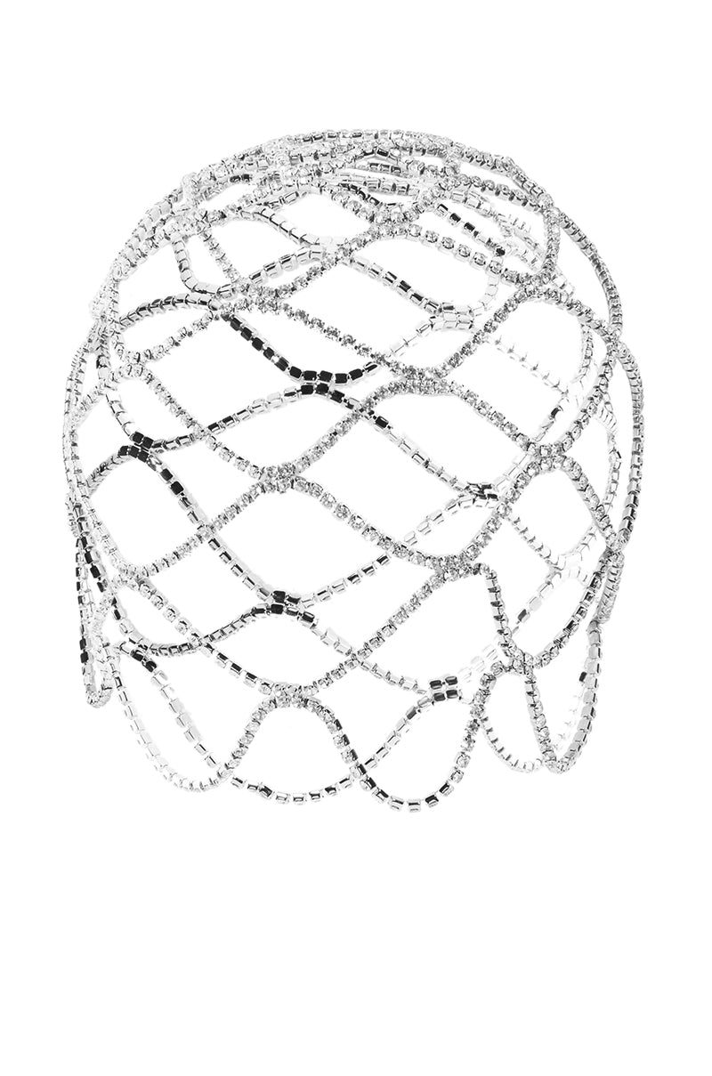 Side View Over The Moon Rhinestone Head Dress In Silver
