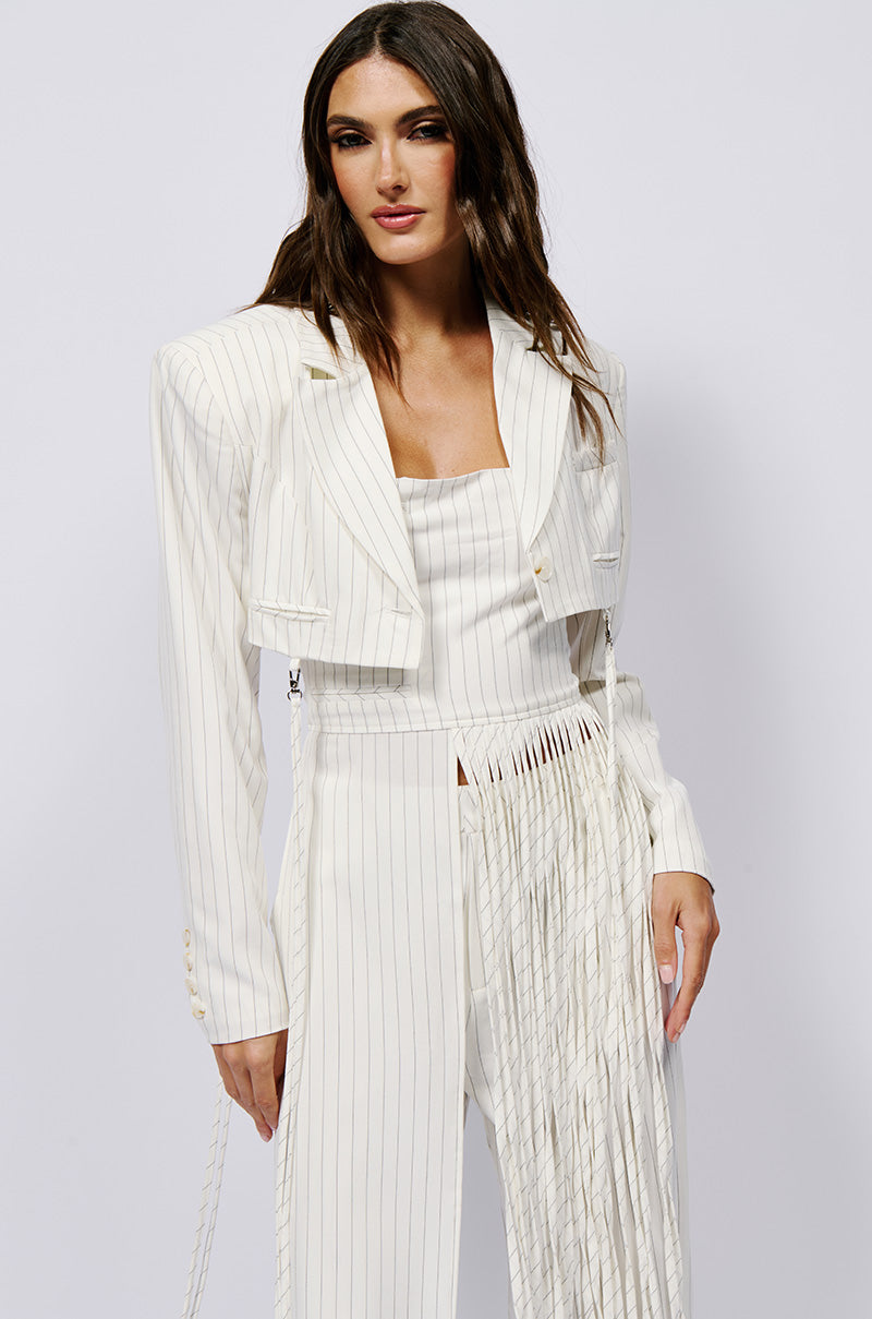 OVER THE TOP CROPPED BLAZER IN WHITE view 0