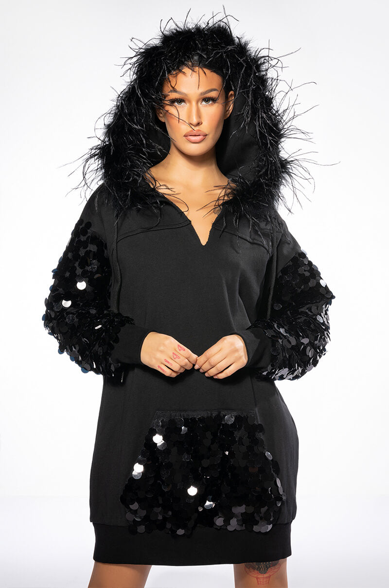 Front View Over The Top Hooded Mini Dress