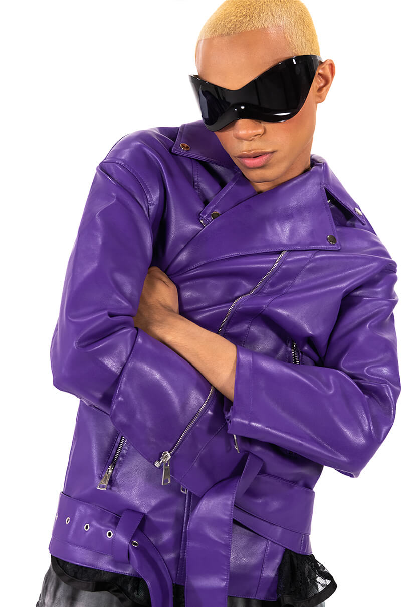 Extra View Oversized Saturated Purple Moto Jacket