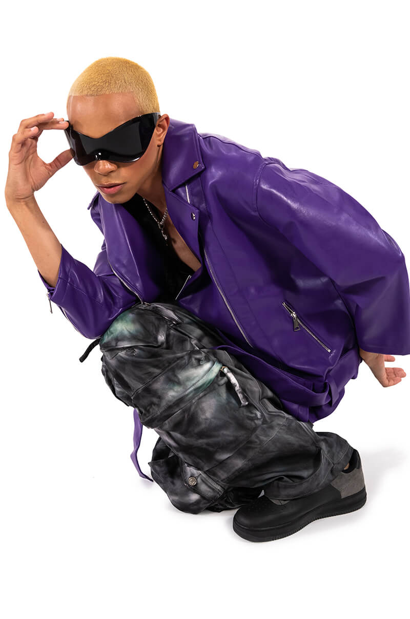 Extra View Oversized Saturated Purple Moto Jacket