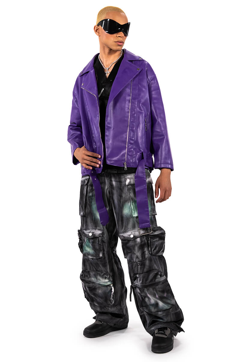 Extra View Oversized Saturated Purple Moto Jacket