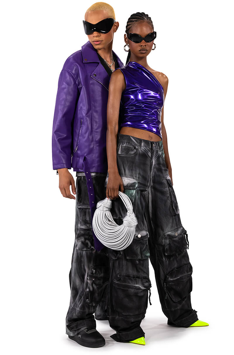 Extra View Oversized Saturated Purple Moto Jacket