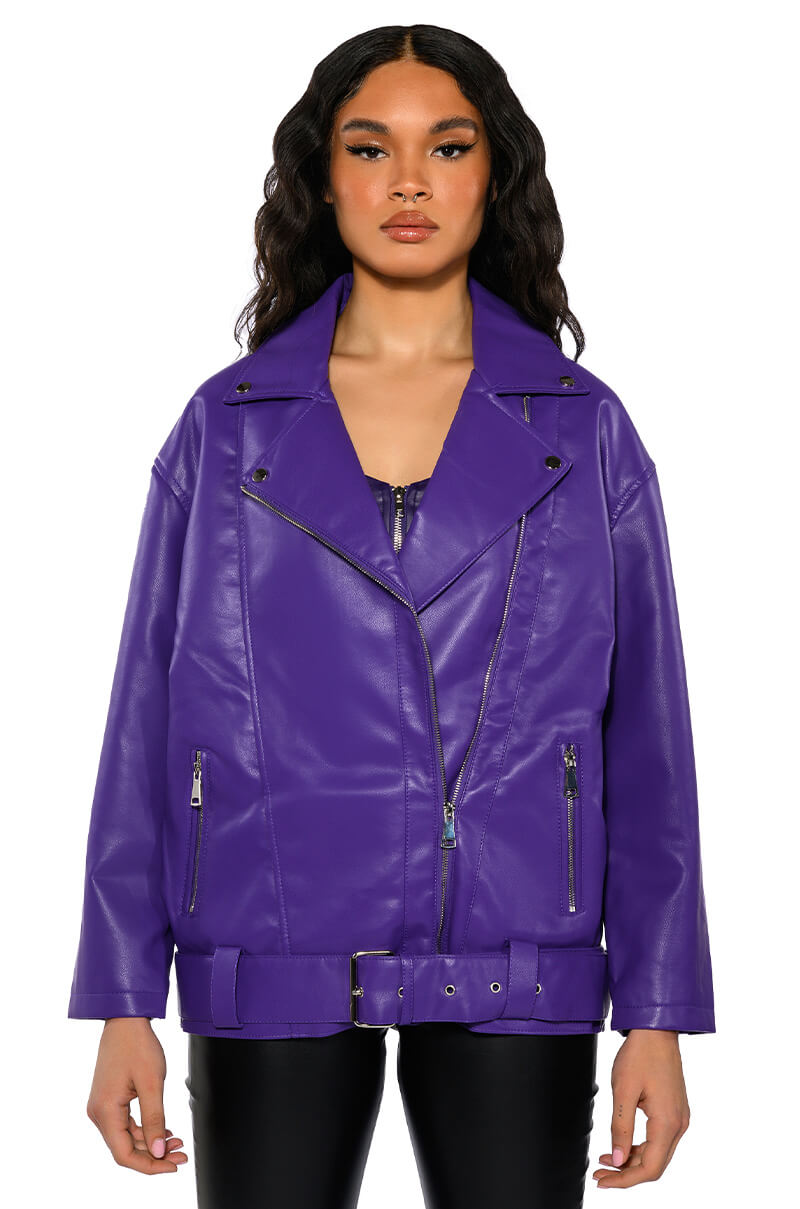 OVERSIZED SATURATED PURPLE MOTO JACKET view 0