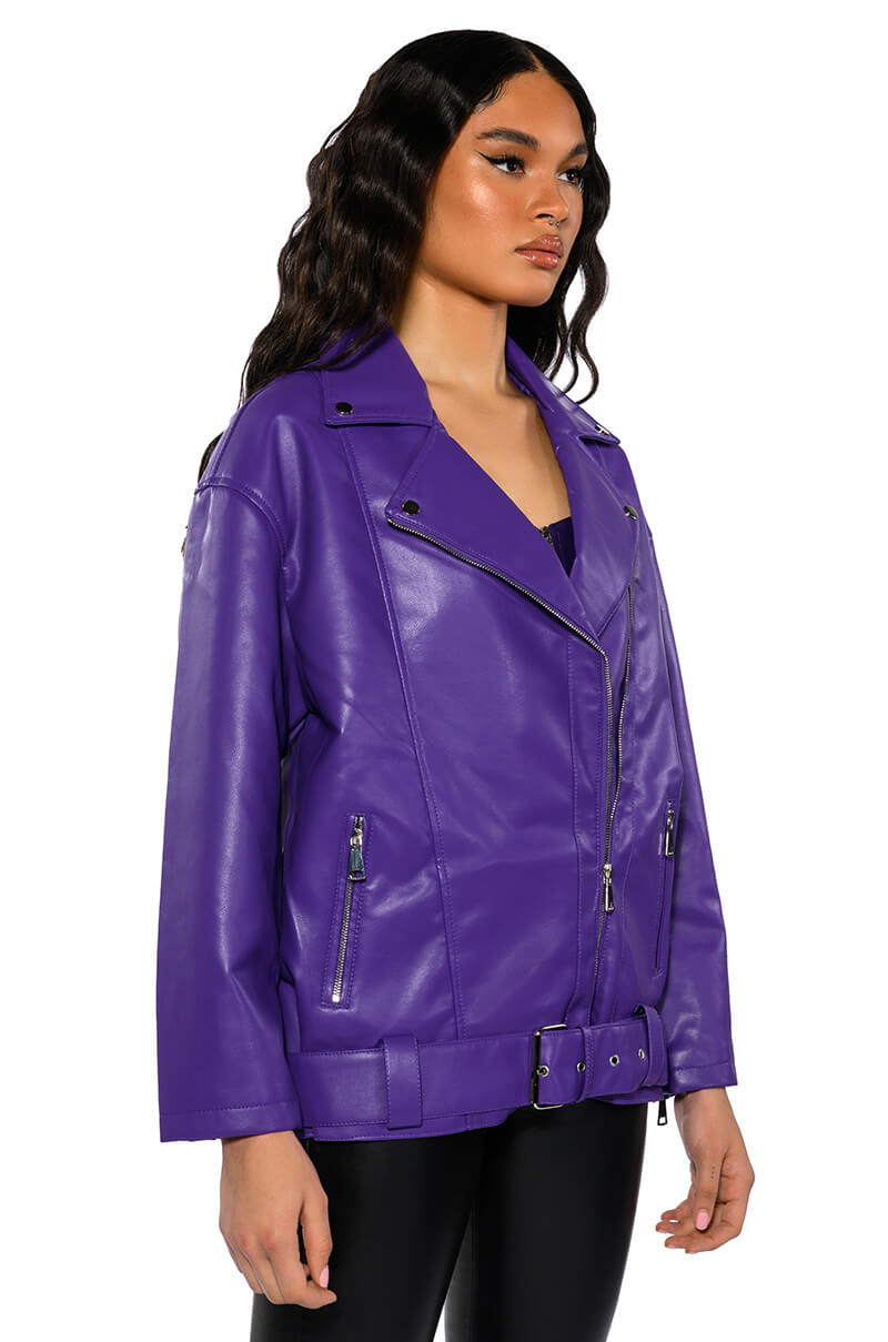 Back View Oversized Saturated Purple Moto Jacket