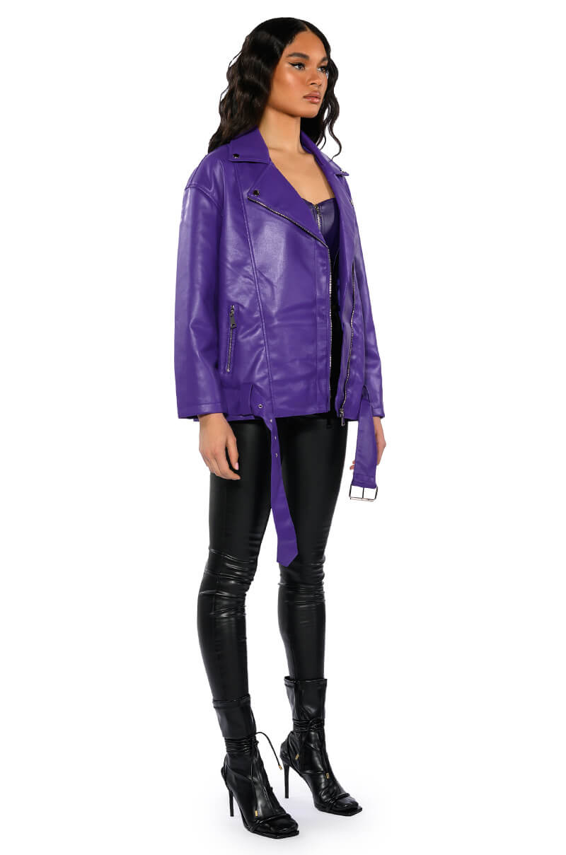 Full View Oversized Saturated Purple Moto Jacket