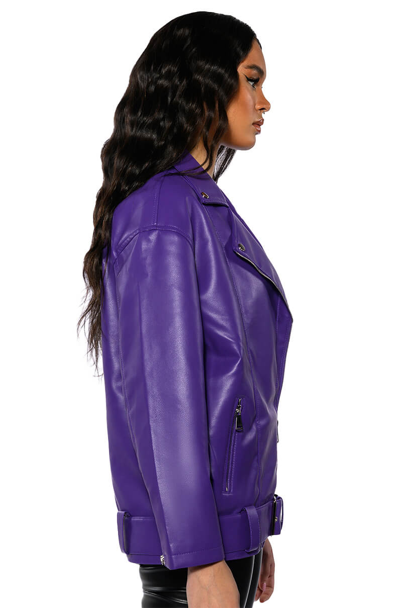 Extra View Oversized Saturated Purple Moto Jacket