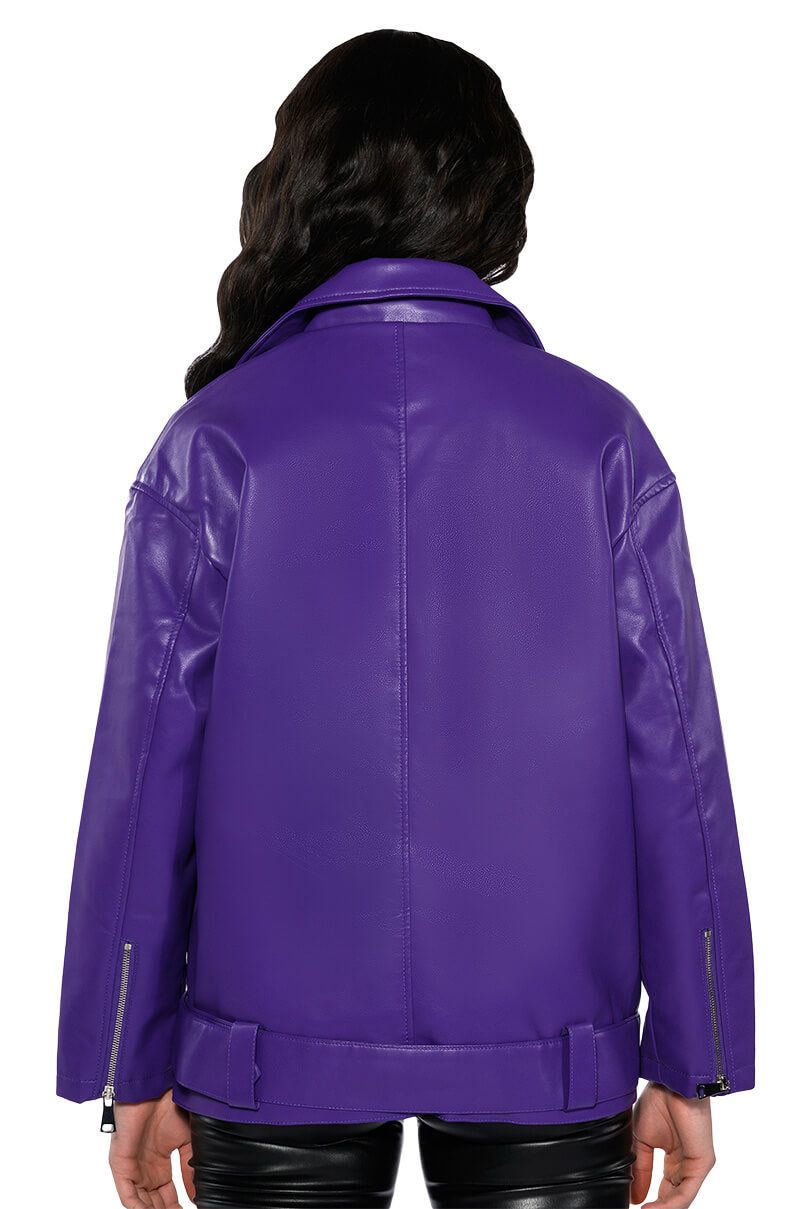 Extra View Oversized Saturated Purple Moto Jacket