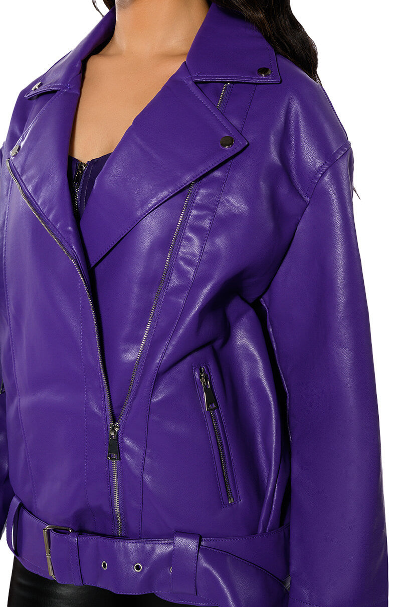 Extra View Oversized Saturated Purple Moto Jacket
