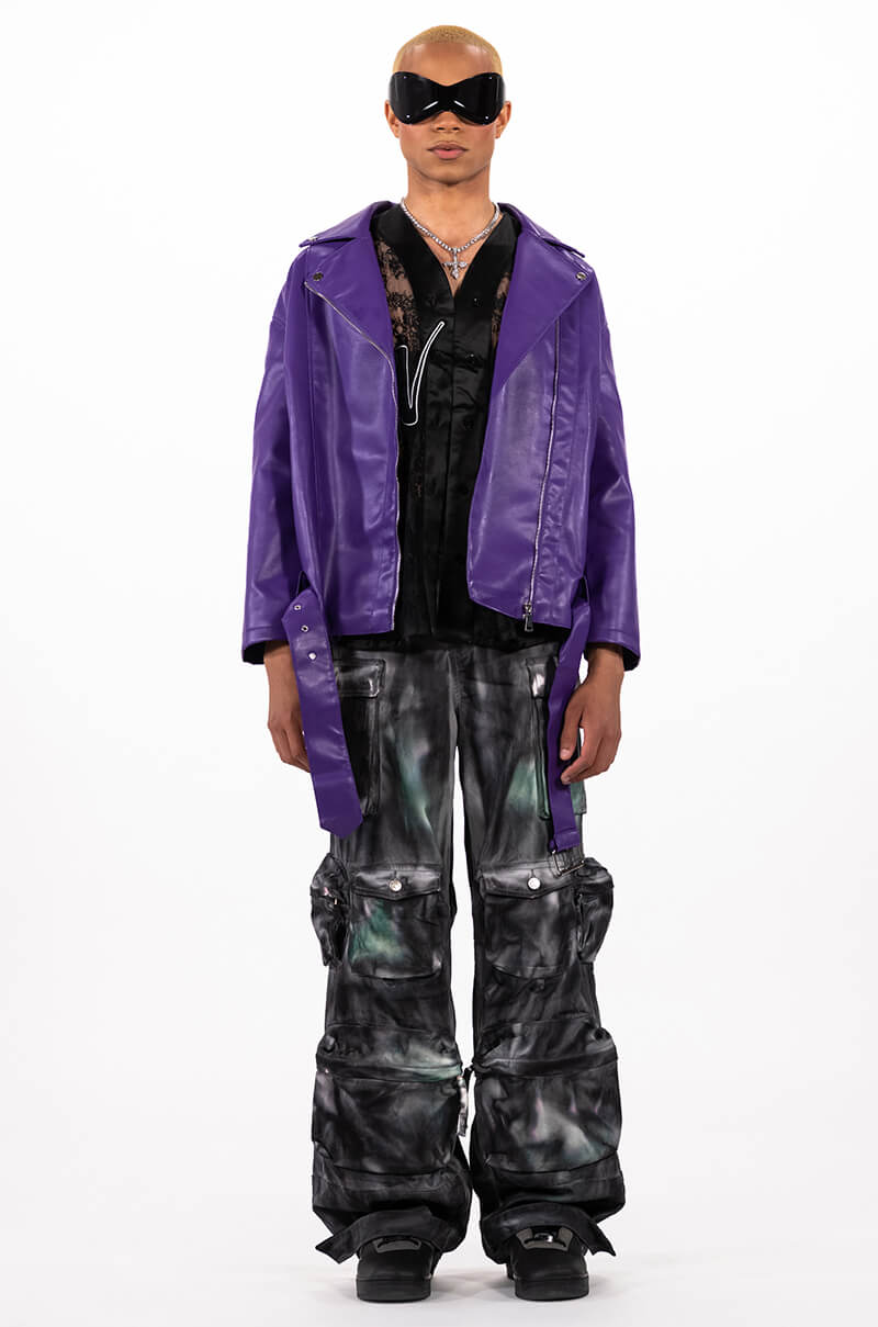 Extra View Oversized Saturated Purple Moto Jacket