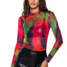 Front View Own It Mesh Printed Long Sleeve Top