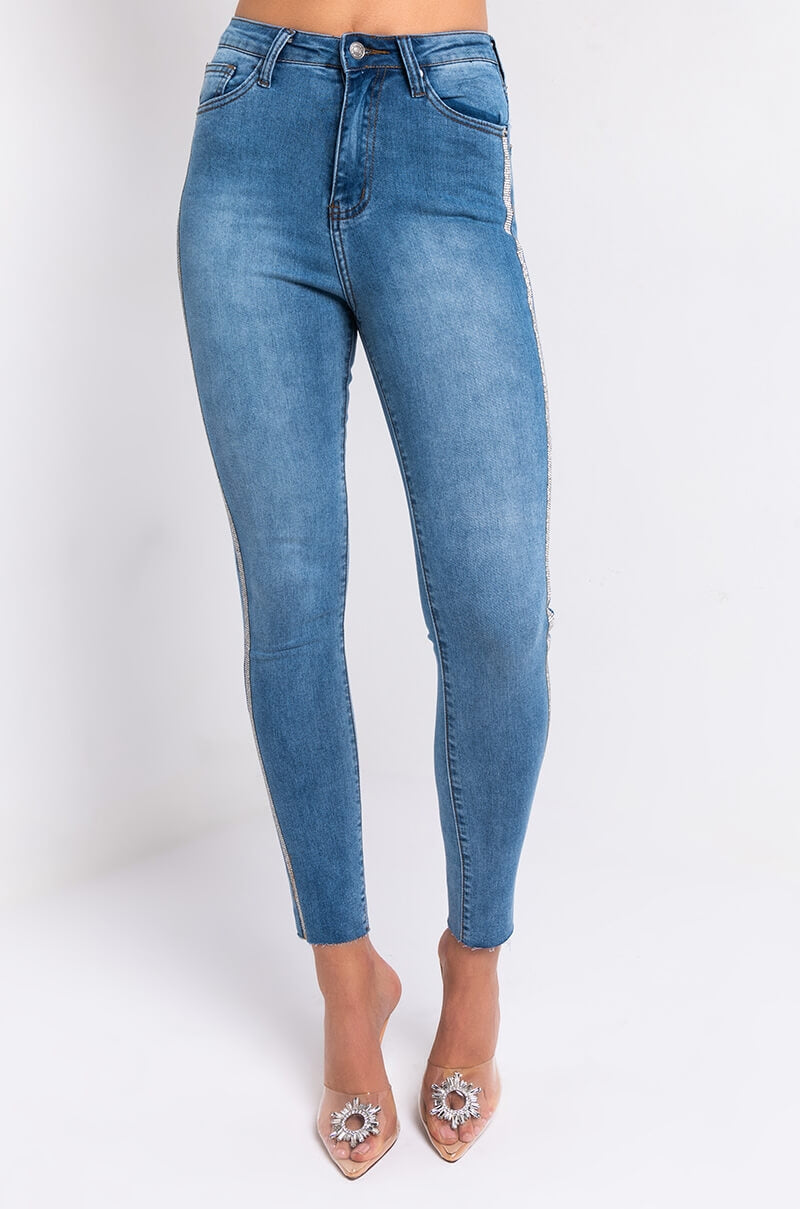 SEXY RHINESTONE DENIM HIGH RISE DENIM view 0