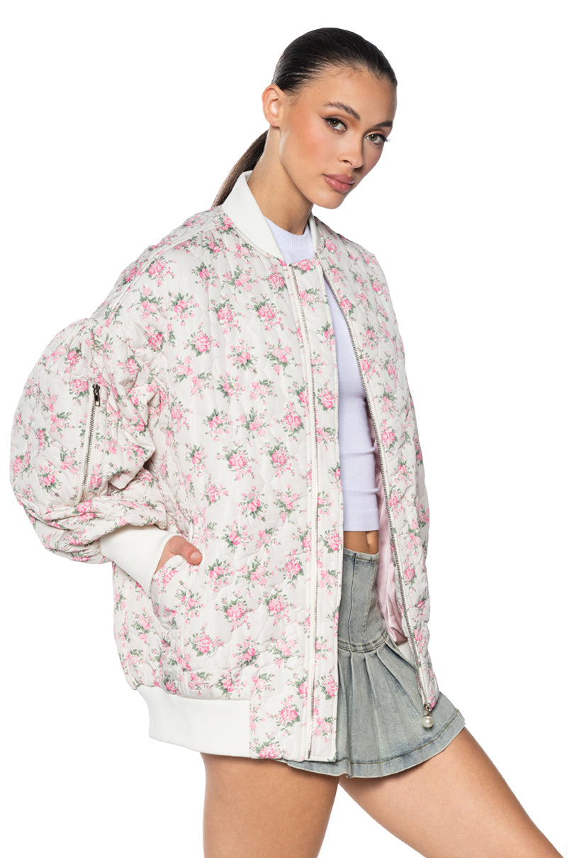 Side View Palace Drive Floral Oversized Bomber