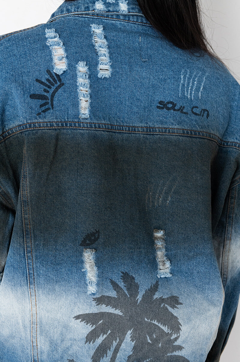 Full View Palm Dreams Oversized Denim Jacket