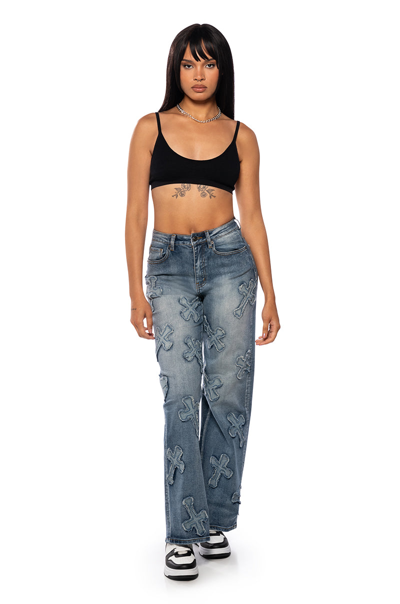 Side View Pamela Cross Patchwork Relaxed Fit Jeans