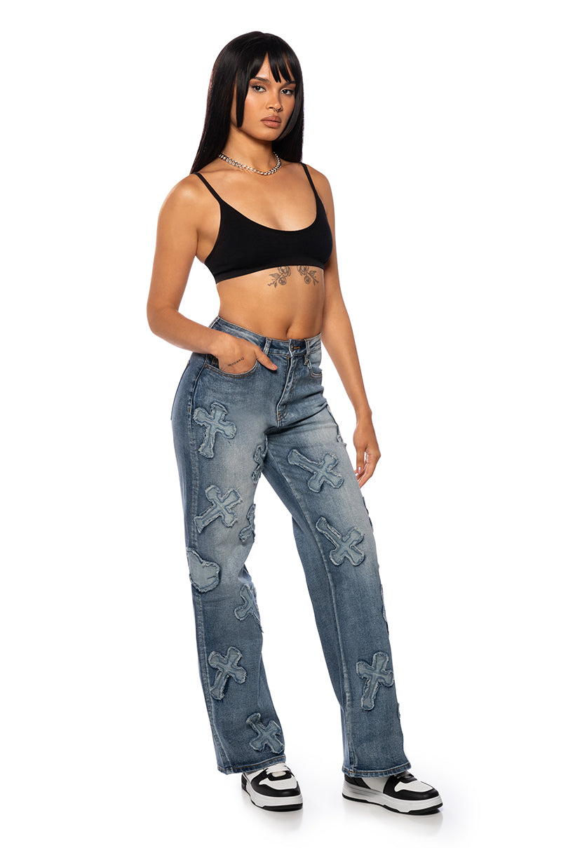 Back View Pamela Cross Patchwork Relaxed Fit Jeans