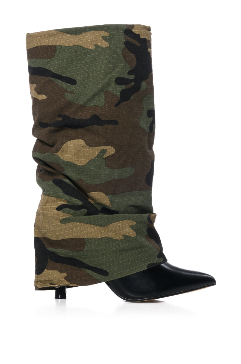 Side View Parallel Camo Fold Over Stiletto Boot 1