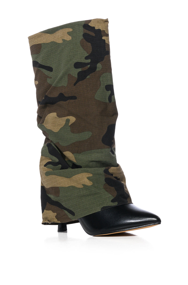 Back View Parallel Camo Fold Over Stiletto Boot 2