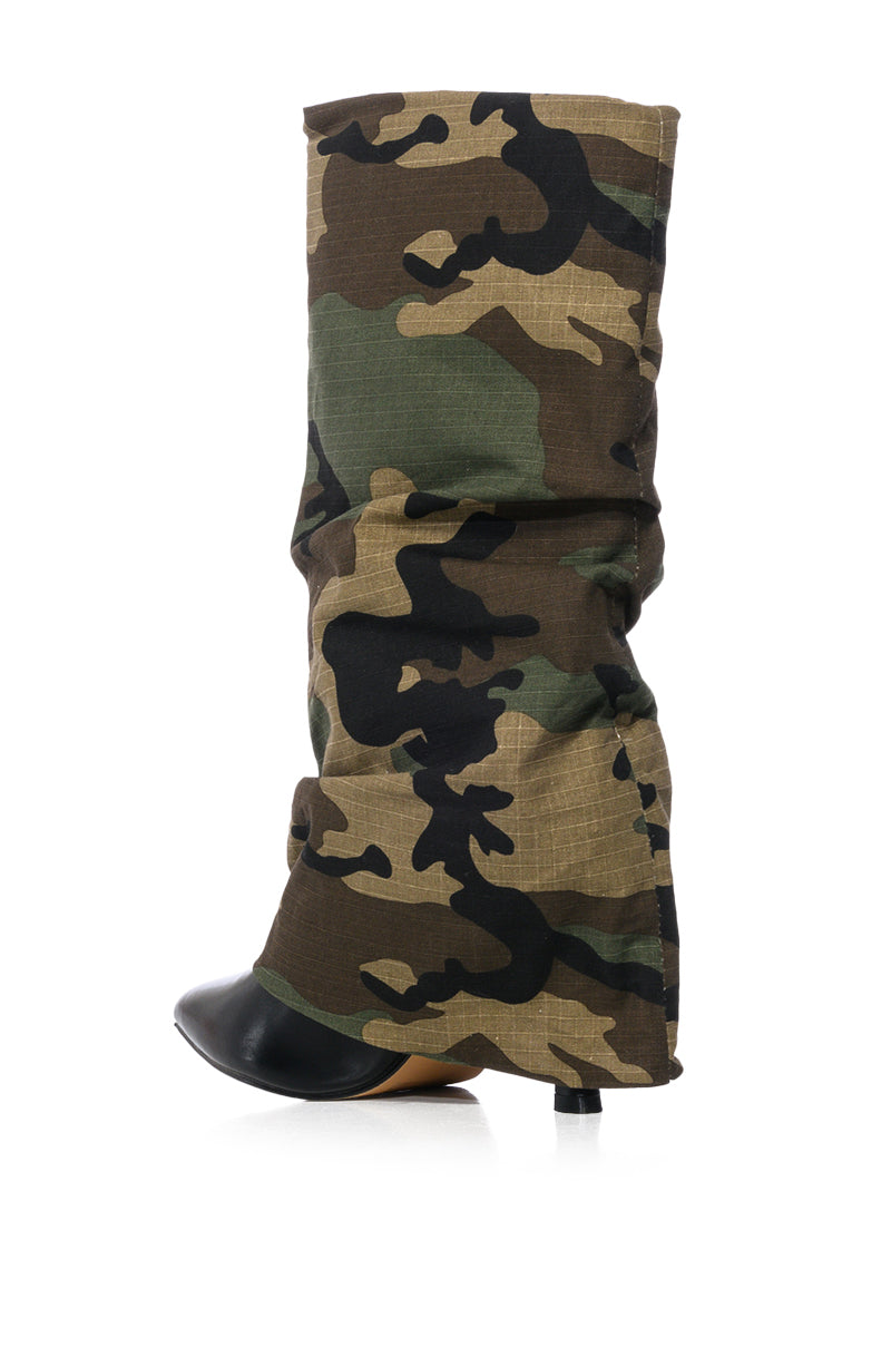 Detail View Parallel Camo Fold Over Stiletto Boot 3