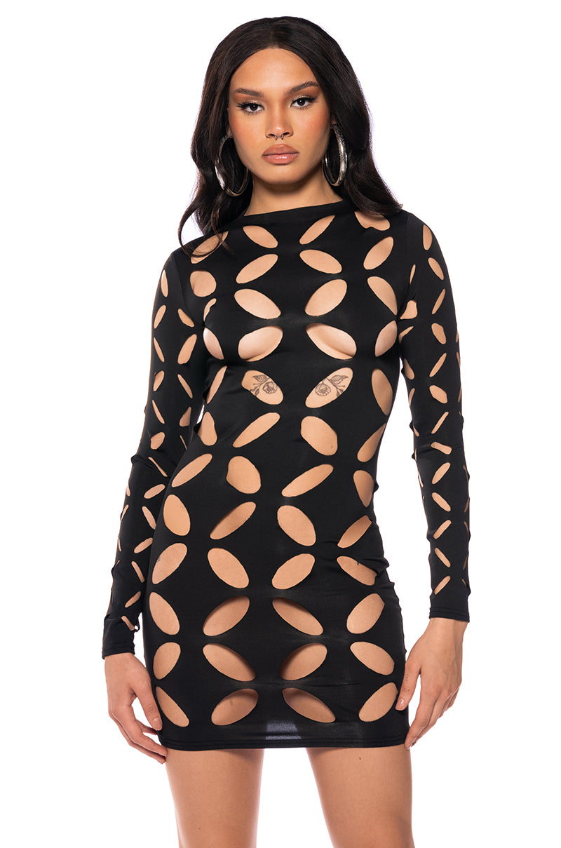 Front View Parallel Dimension Cut Out Mini Dress