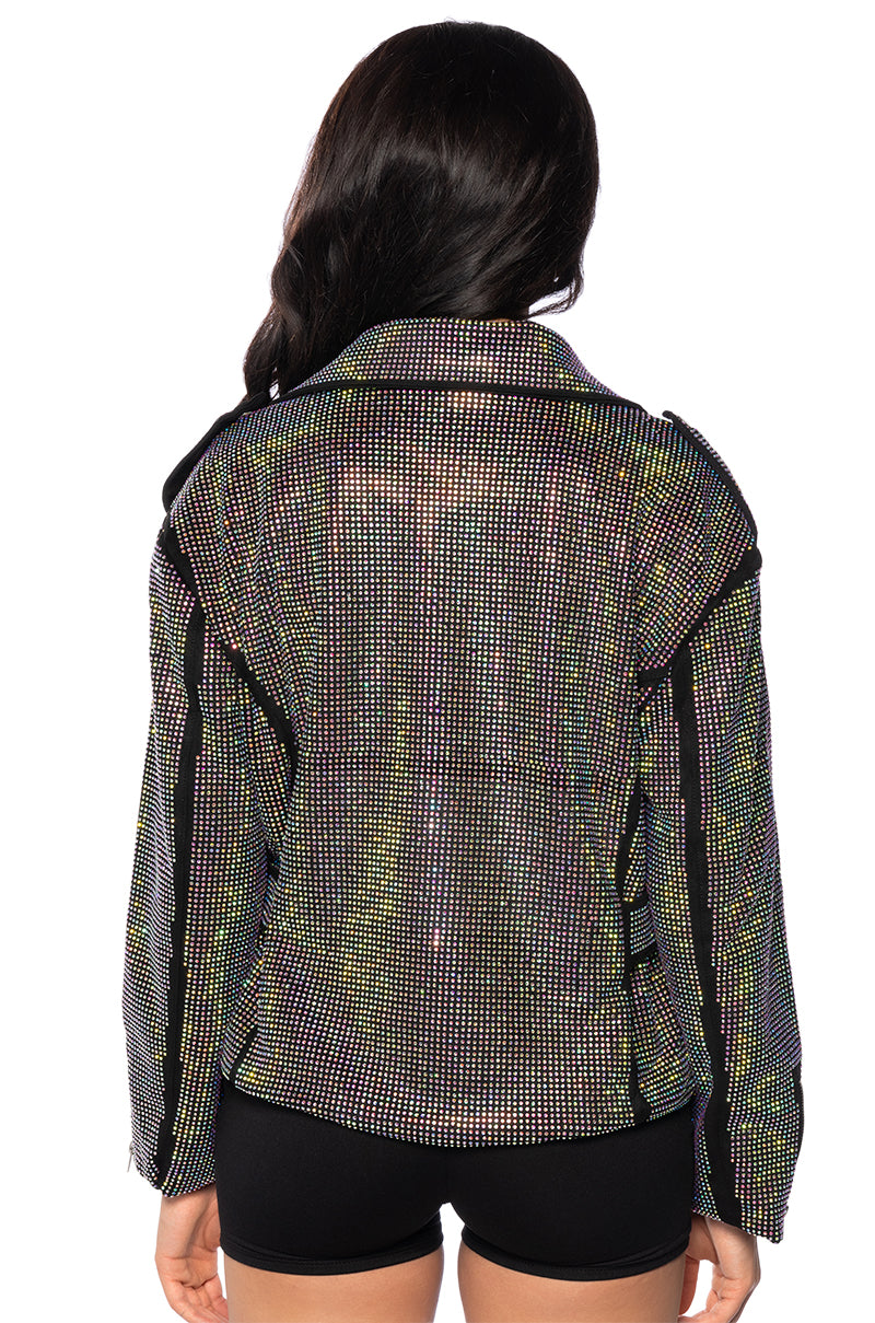Extra View Paris Embellished Crystal Wrap Moto Jacket