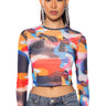 Front View Parker Abstract Long Sleeve Mesh Print Top