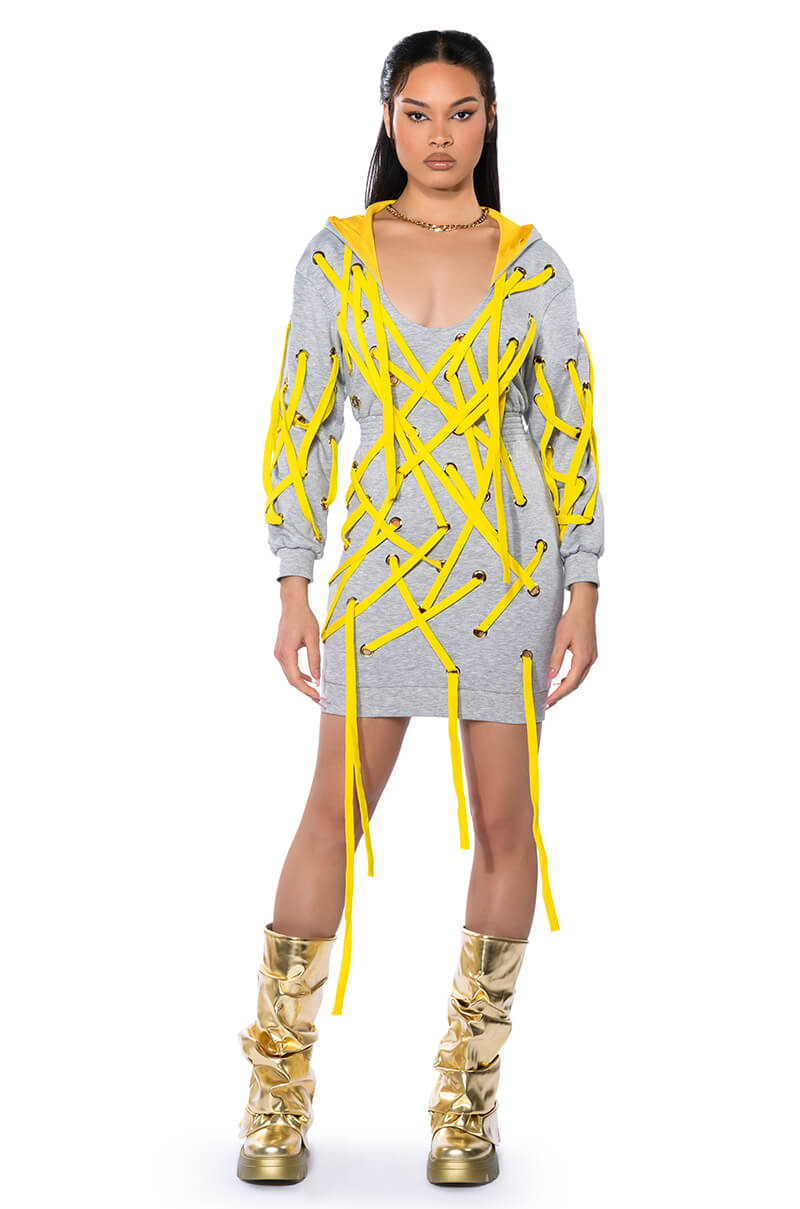 Front View Parker String Detail Sweatshirt Dress
