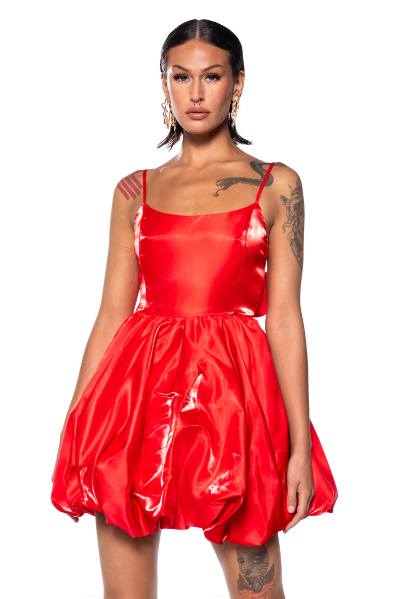 Front View Party In The Back Bubble Mini Dress In Red