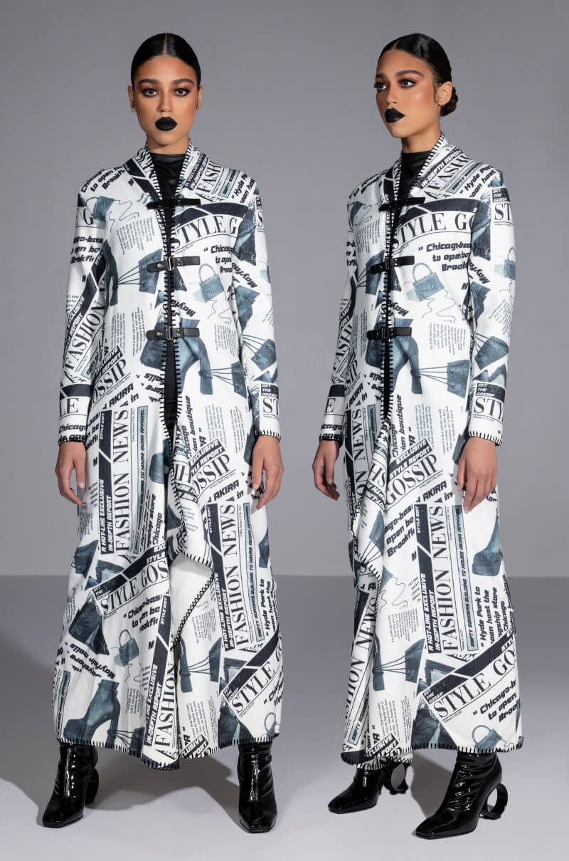 Front View Party Like Its 2002 Newspaper Print Long Cardigan 2