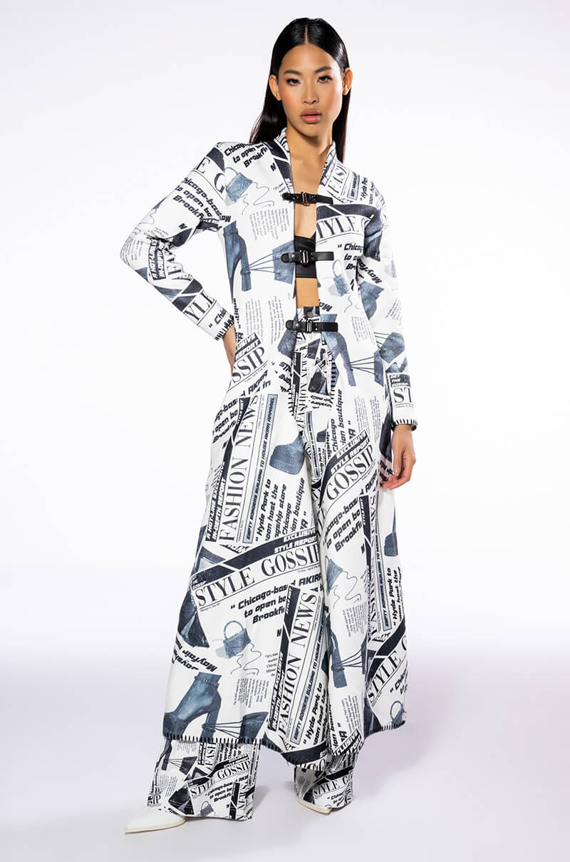 Front View Party Like Its 2002 Newspaper Print Long Cardigan 0