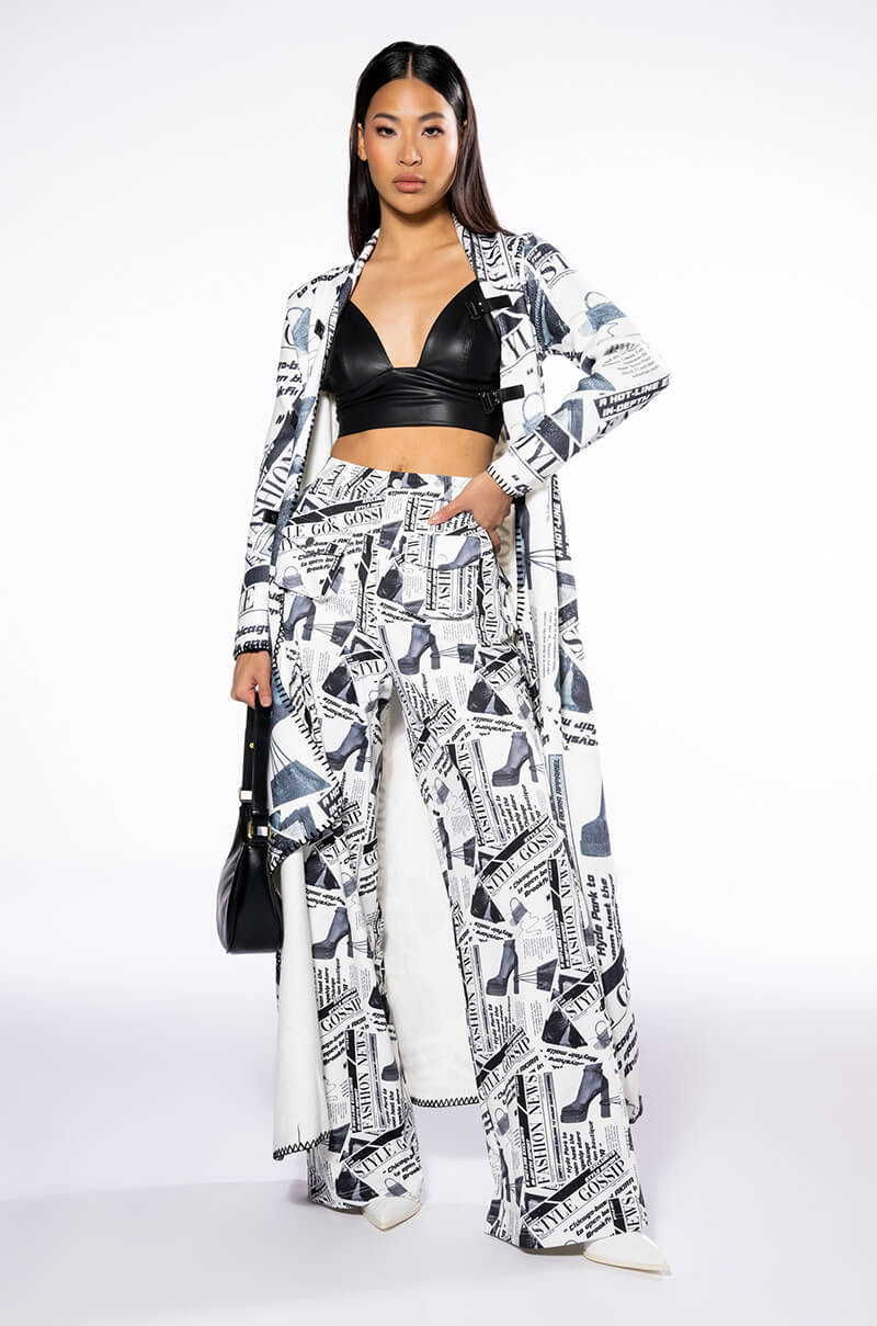 Side View Party Like Its 2002 Newspaper Print Long Cardigan 3