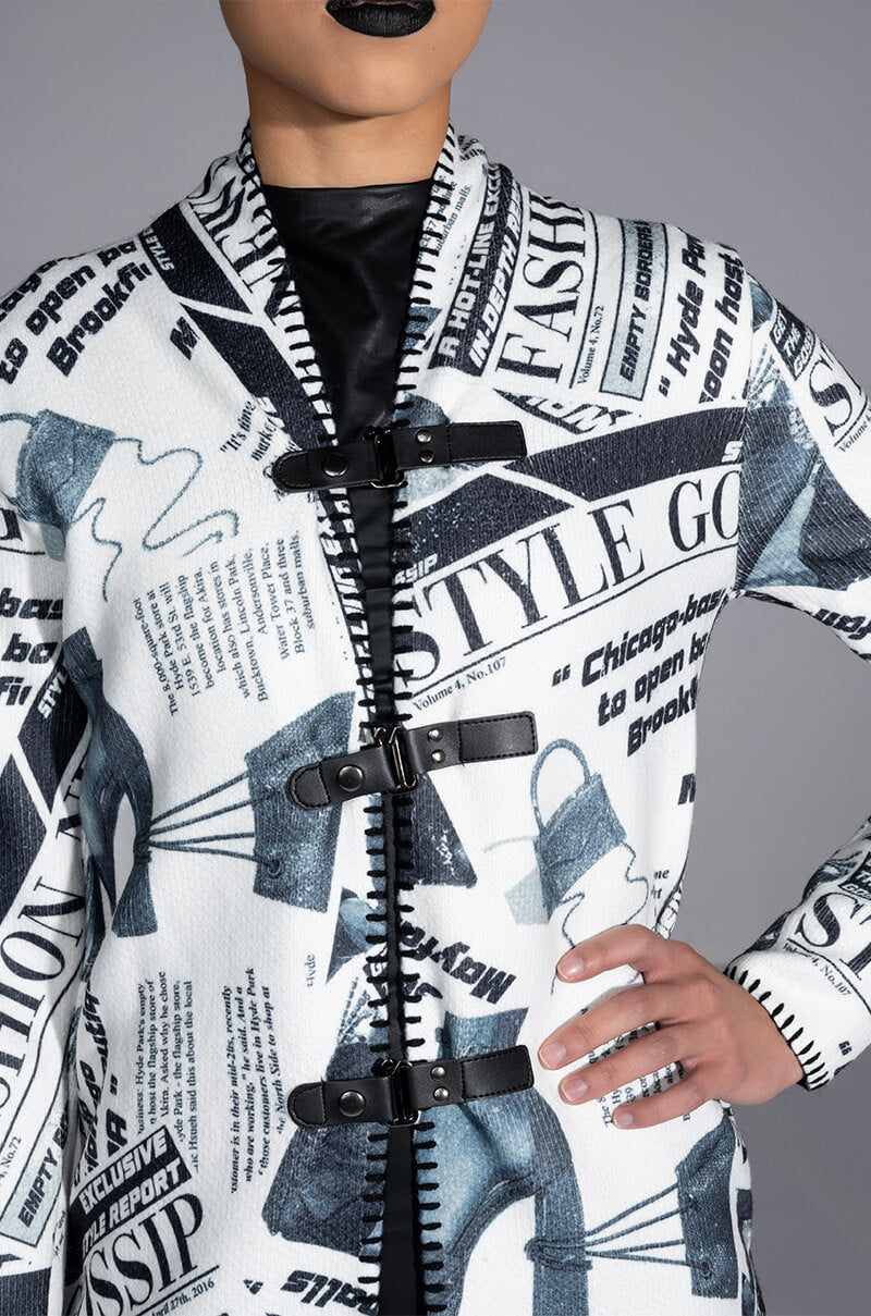 Extra View Party Like Its 2002 Newspaper Print Long Cardigan 15