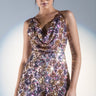 Front View Party On Sequin Cowl Neck Romper