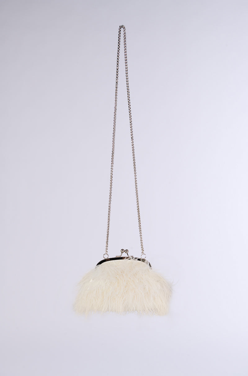 Side View Party Starter Feather Bag In White 2