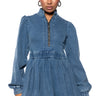 Front View Pass The Bubbly Denim Mini Dress