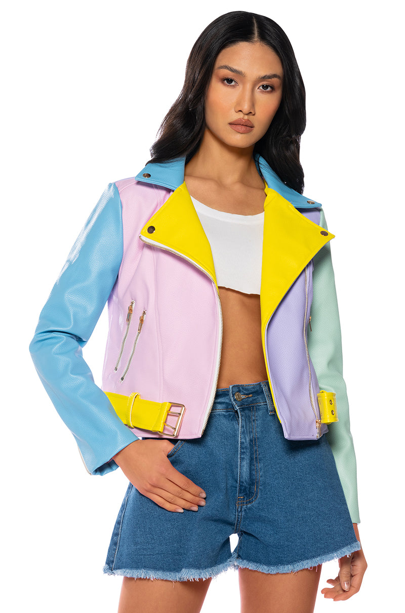Front View Pastel Dreams Moto Jacket
