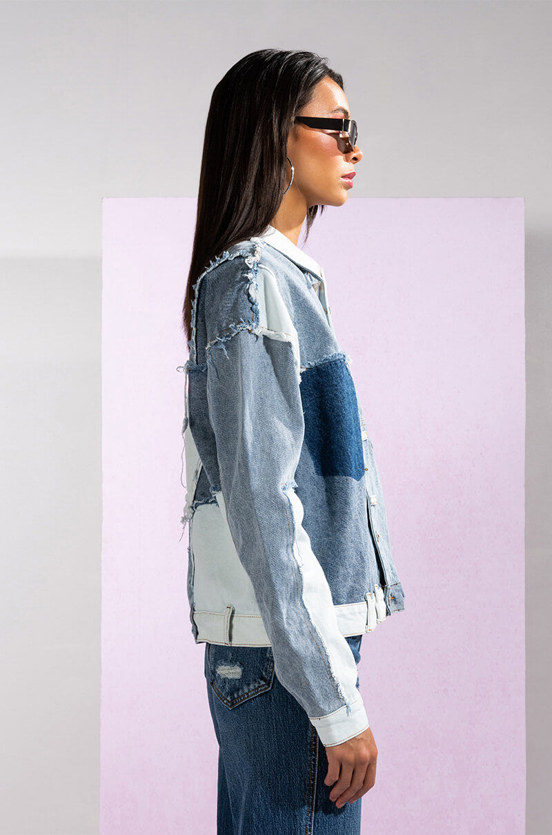 Extra View Patch Work Boyfriend Denim Jacket 8