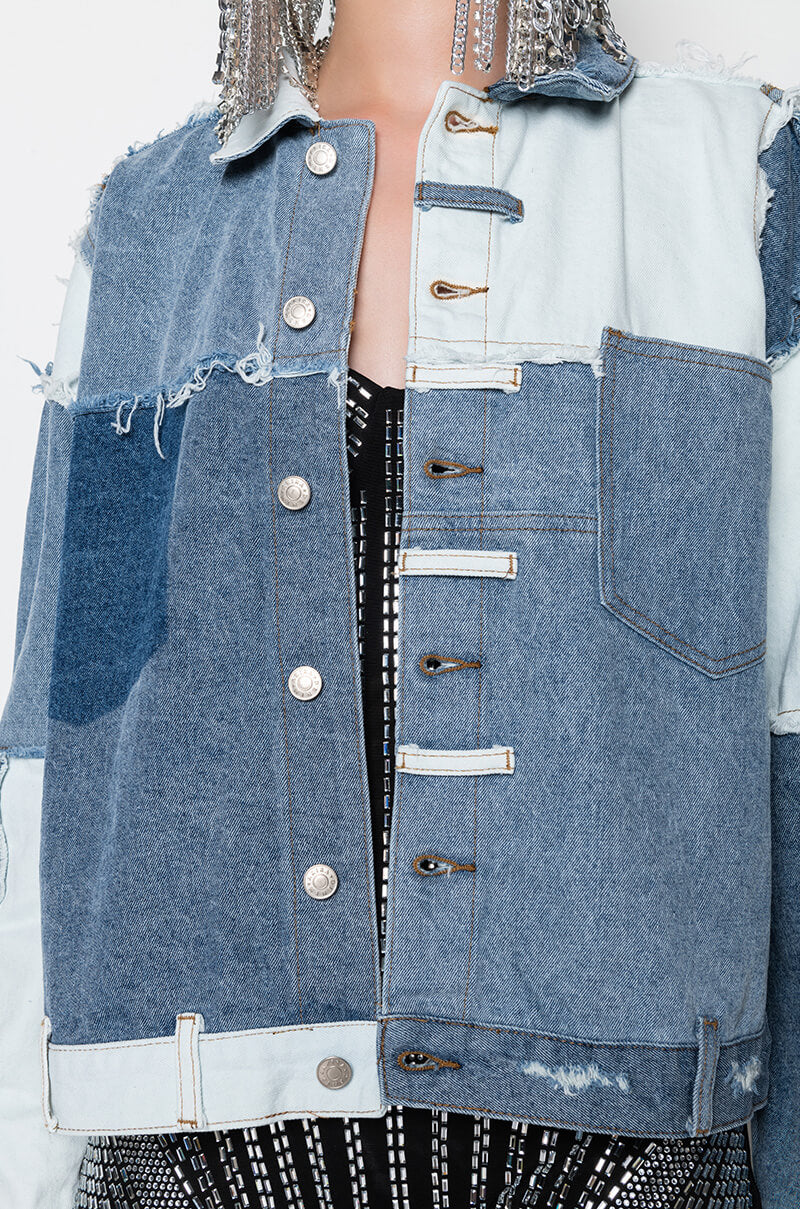 Extra View Patch Work Boyfriend Denim Jacket 11